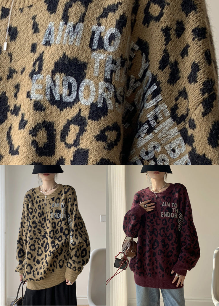 Dark Purple Letter Loose Knit Sweaters O Neck Spring