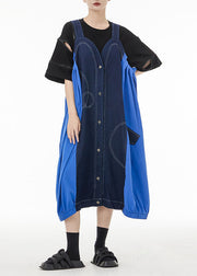 Denim Blue Patchwork Cotton Strap Dress Oversized Summer