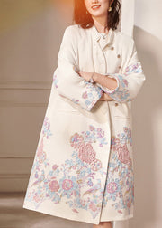 Dinner White Stand Collar Embroideried Button Thick Cotton Coats Spring