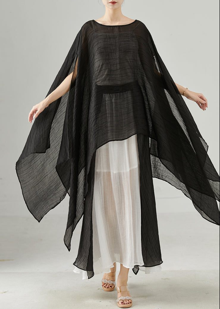 Diy Black Asymmetrical Design Chiffon Long Smock Summer