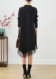 Diy Black Asymmetrical Patchwork Knit Dress Fall