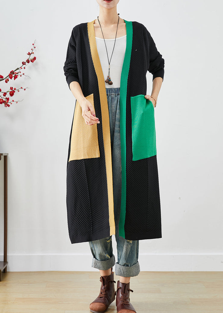 Diy Black Asymmetrical Patchwork Pockets Knit Cardigan Fall