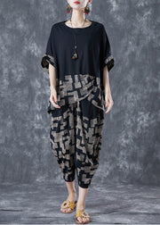 Diy Black Asymmetrical Patchwork Print Cotton Two Pieces Set Summer