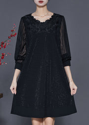 Diy Black Embroidered Patchwork Mid Dress Summer