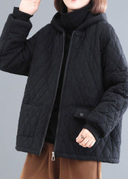 Diy Black Hooded Patchwork Fine Cotton Filled Womens Parka Winter