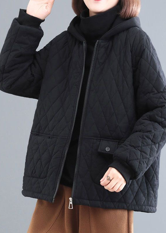 Diy Black Hooded Patchwork Fine Cotton Filled Womens Parka Winter