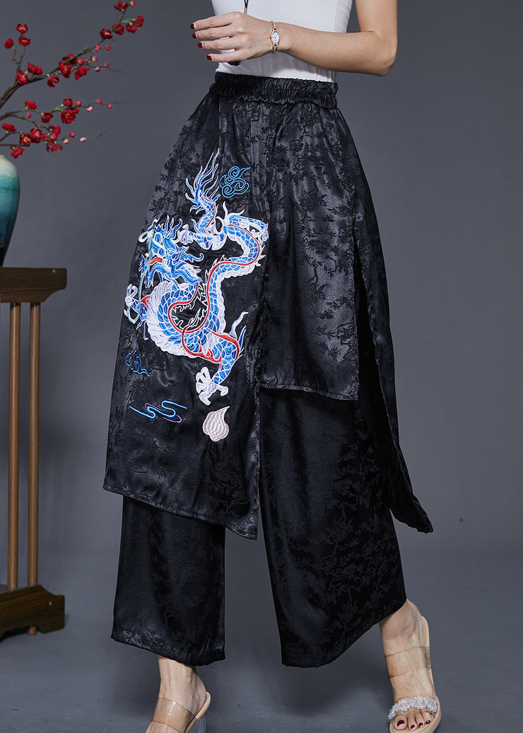 Diy Black Jacquard Embroidered Silk Pants Skirt Spring