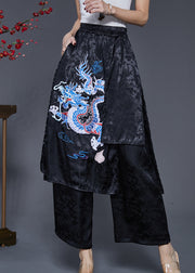 Diy Black Jacquard Embroidered Silk Pants Skirt Spring