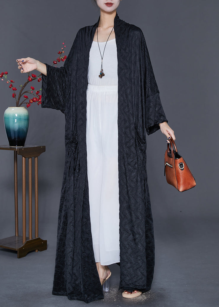 Diy Black Oversized Black Side Open Spandex Long Cardigan Fall