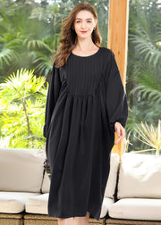 Diy Black Oversized Patchwork Wrinkled Chiffon Maxi Dress Batwing Sleeve