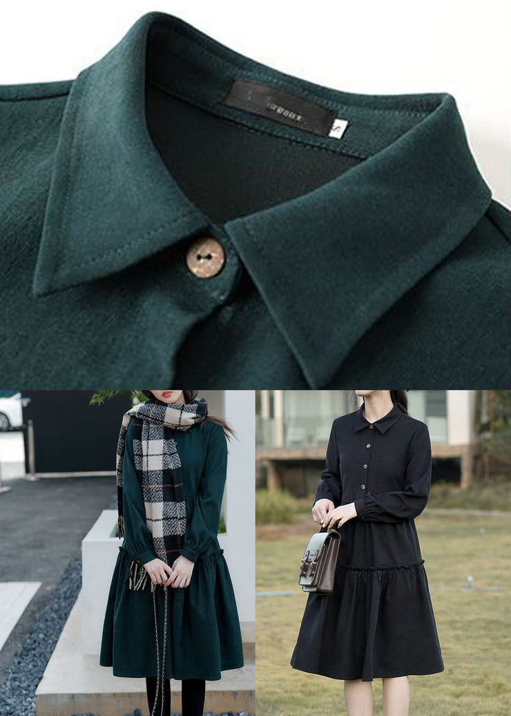 Diy Black Peter Pan Collar Patchwork Corduroy Vacation Dresses Long Sleeve