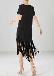 Diy Black Tasseled Slim Fit Cotton Long Dress Summer