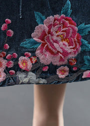 Diy Blue High Waist Embroideried Patchwork Cotton Denim Skirts Summer