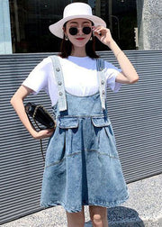 Diy Blue Oversized Patchwork Denim Strap Dress Two Piece Set Women Clothing Summer