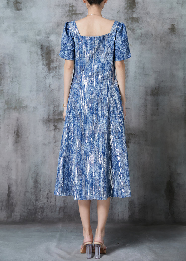 Diy Blue Square Collar Tie Dye Chiffon Robe Dresses Summer