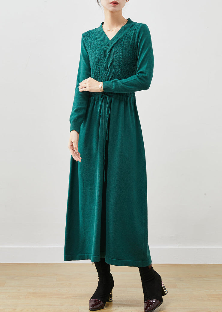 Diy Green V Neck Cinched Knit Robe Dresses Spring