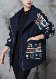 Diy Navy Oversized Print Fine Cotton Filled Jackets Winter