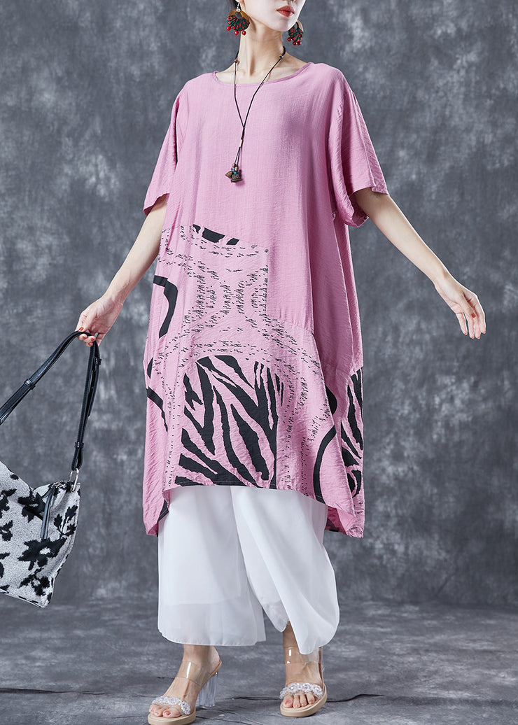 Diy Pink Oversized Print Cotton Maxi Dress Summer