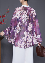 Diy Purple Oversized Print Chiffon UPF 50+ Smock Fall