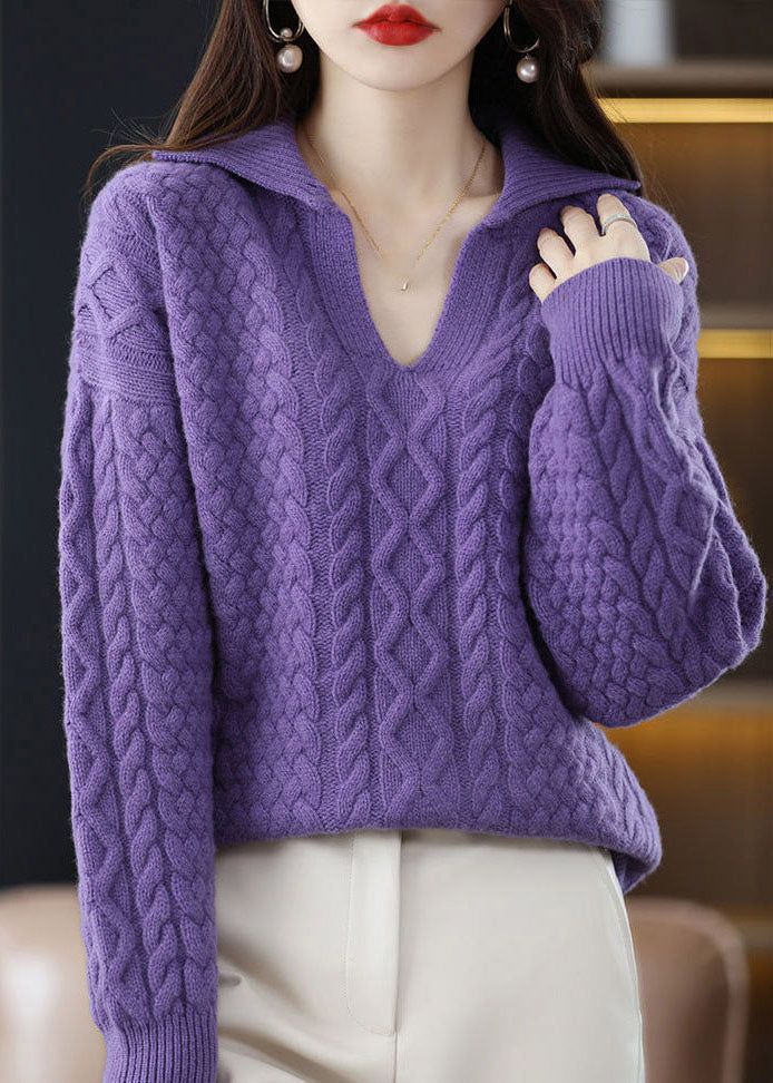 Diy Purple Peter Pan Collar Thick Wool Cable Knit Pullover Winter