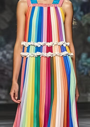 Diy Rainbow Ruffled Striped Chiffon Holiday Dress Summer