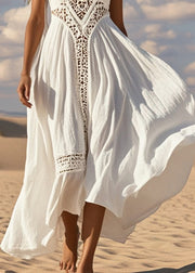 Diy White Hollow Out Patchwork Cotton Maxi Dress Summer