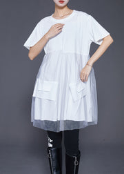 Diy White Oversized Tulle Patchwork Cotton Dress Summer