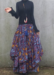 Diy Wrinkled Asymmetrical Print Patchwork Cotton Skirt Spring