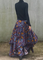 Diy Wrinkled Asymmetrical Print Patchwork Cotton Skirt Spring