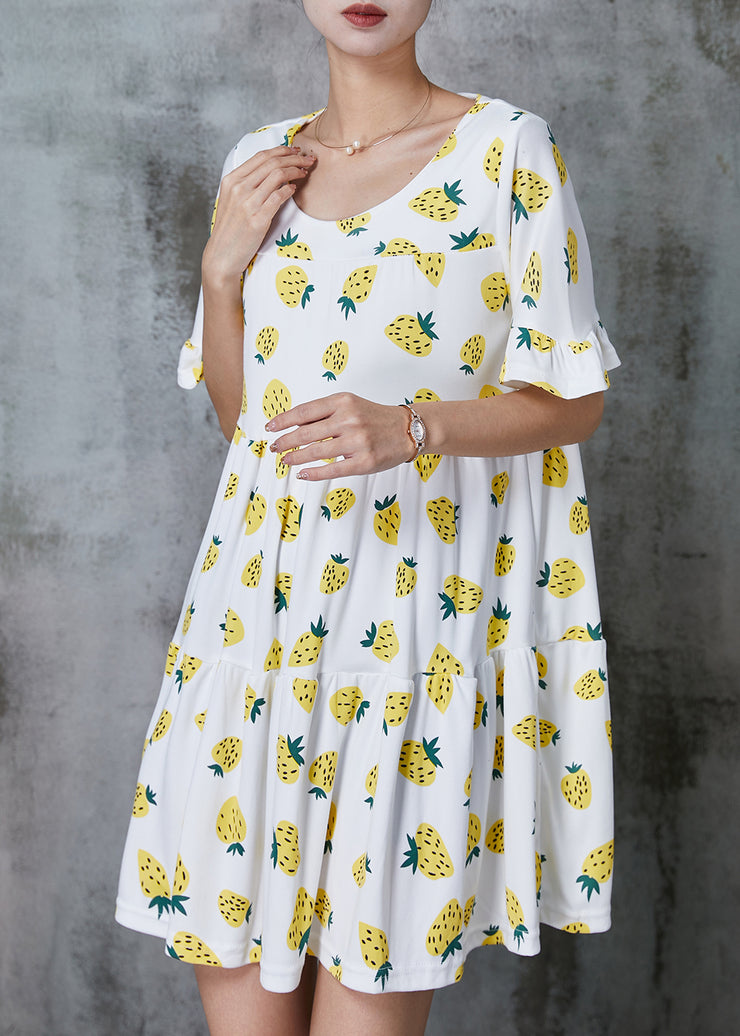 Diy Yellow Oversized Print Cotton Mini Dress Summer