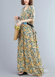 Diy Yellow Print Loose Long Summer Cotton Dress