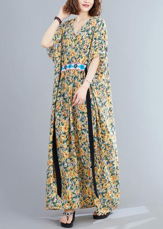 Diy Yellow Print Loose Long Summer Cotton Dress