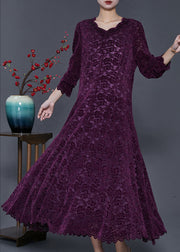 Dull Purple Silm Fit Lace Vestidos Dresses Exra Large Hem Spring