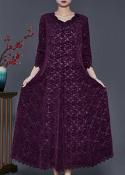 Dull Purple Silm Fit Lace Vestidos Dresses Exra Large Hem Spring