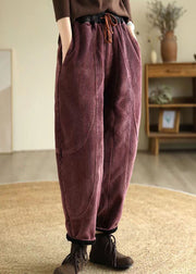 Dull Purple Warm Fleece Corduroy Harem Pants Oversized Winter