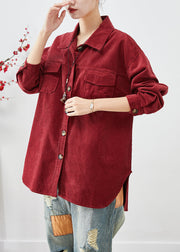 Dull Red Corduroy Shirt Coats Oversized Button Down Fall