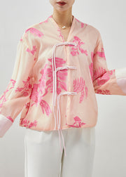 Elegant Apricot Embroidered Tasseled Silk Shirts Fall