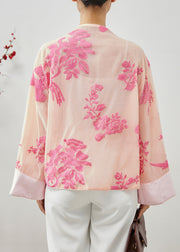 Elegant Apricot Embroidered Tasseled Silk Shirts Fall