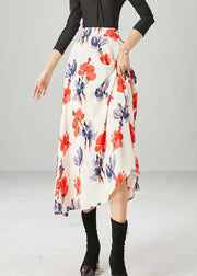 Elegant Apricot High Waist Print Chiffon A Line Skirts Summer