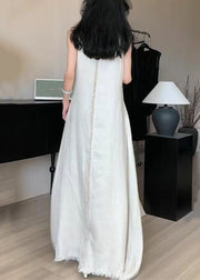 Elegant Apricot O-Neck Solid Cotton Long Dress Sleeveless