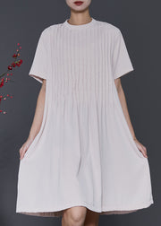 Elegant Apricot O-Neck Wrinkled Cotton Dresses Summer