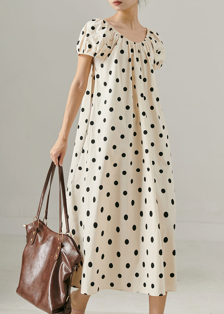 Elegant Apricot Oversized Dot Print Cotton Long Dress Summer