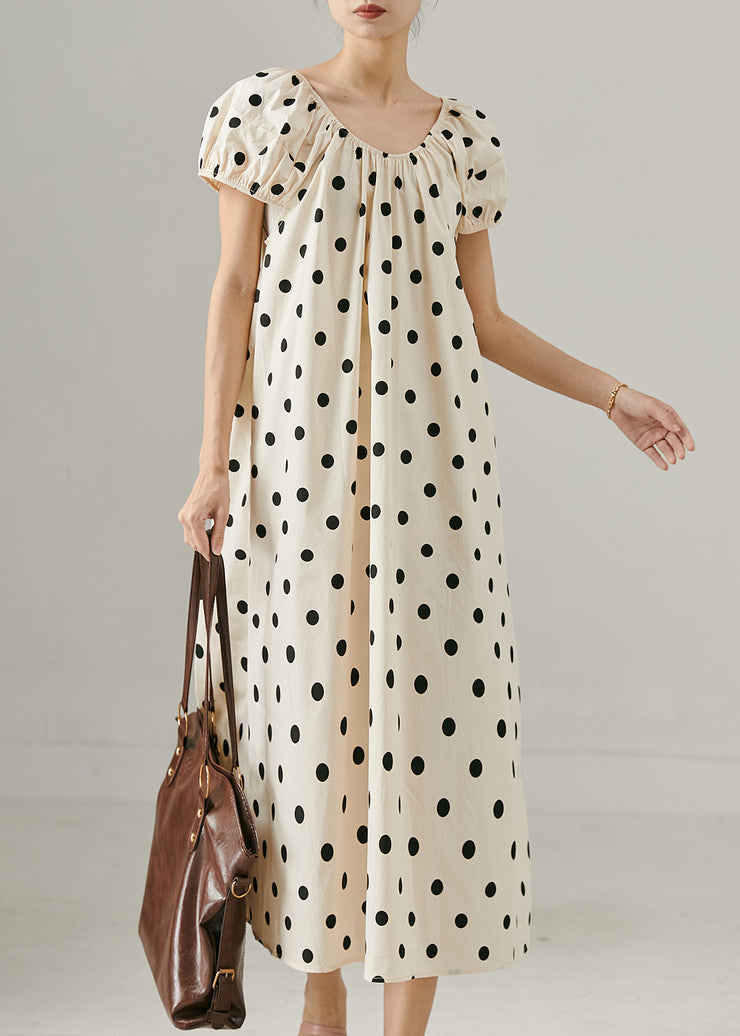 Elegant Apricot Oversized Dot Print Cotton Long Dress Summer