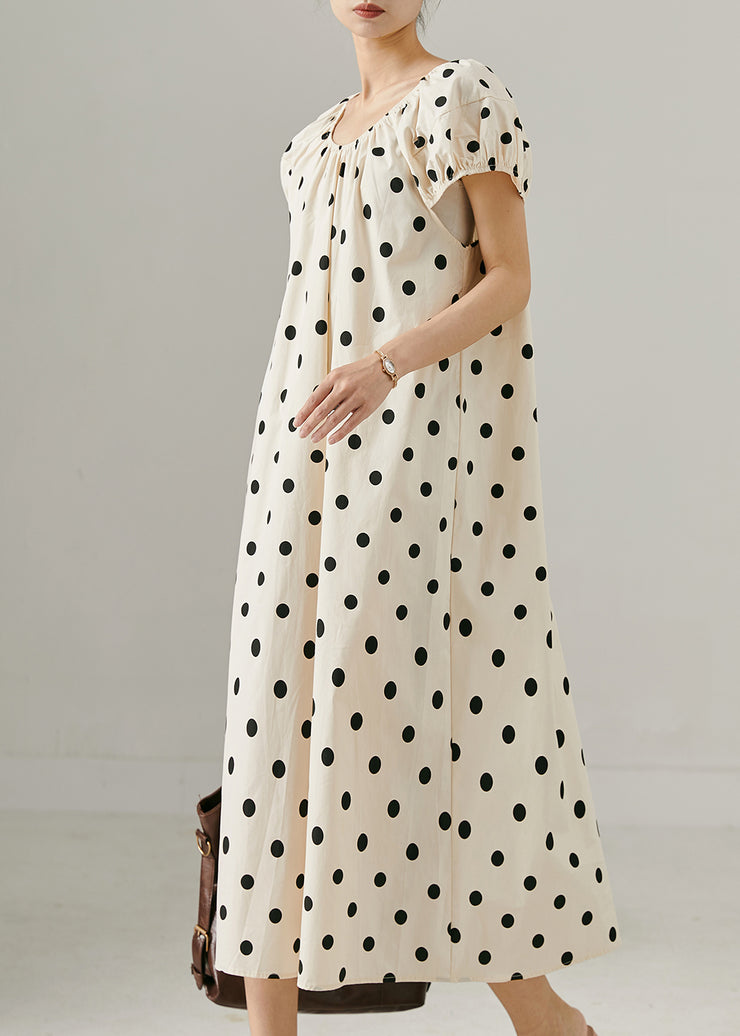 Elegant Apricot Oversized Dot Print Cotton Long Dress Summer