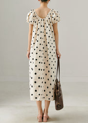 Elegant Apricot Oversized Dot Print Cotton Long Dress Summer