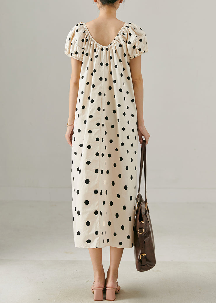 Elegant Apricot Oversized Dot Print Cotton Long Dress Summer