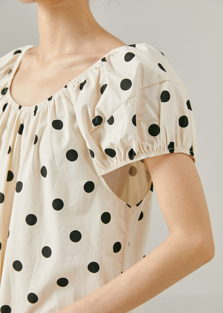 Elegant Apricot Oversized Dot Print Cotton Long Dress Summer