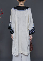 Elegant Apricot Oversized Jacquard Silk Oriental Dress Summer