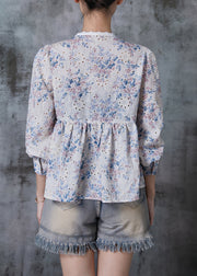 Elegant Apricot Print Patchwork Lace Cotton Shirt Summer