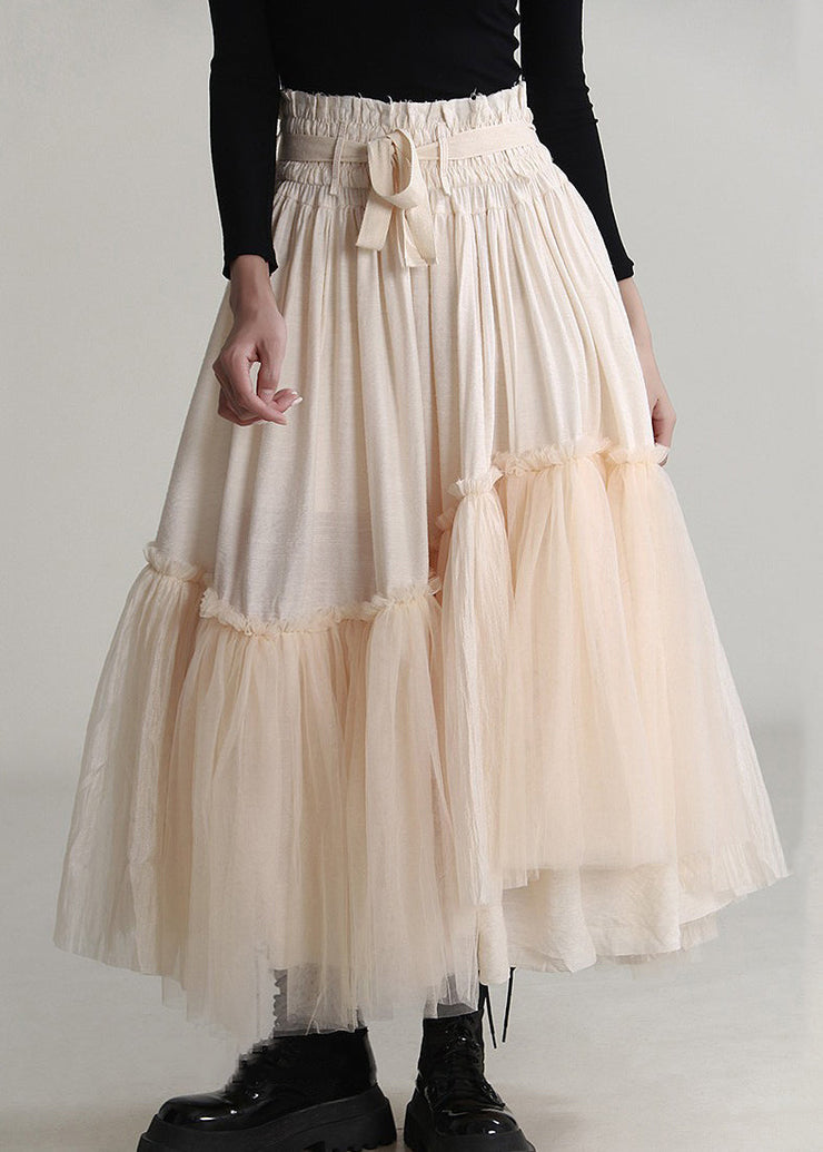 Elegant Apricot Ruffled Lace Up Tulle Skirts Spring